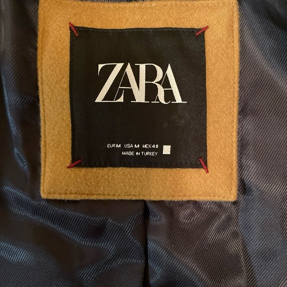 Zara Wool Blend Collared Classic  Camel Coat Medium - Picture 11 of 11
